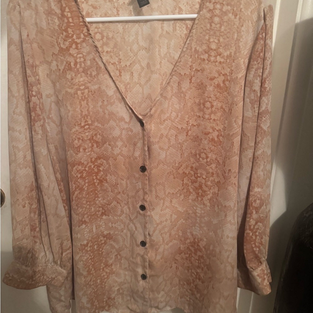 Worthington Snake Print V-Neck Blouse - Tan
